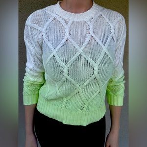 Ombré white and neon green chunky knit sweater